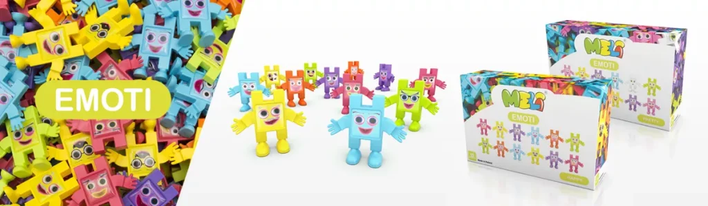 Figuras y cajas de bloques MELI EMOTI de colores para trabajar emociones
