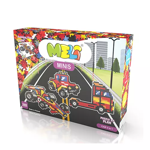Bloques Meli Minis Car 3in1 – set 3 coches, piezas pequeñas (+3 años)